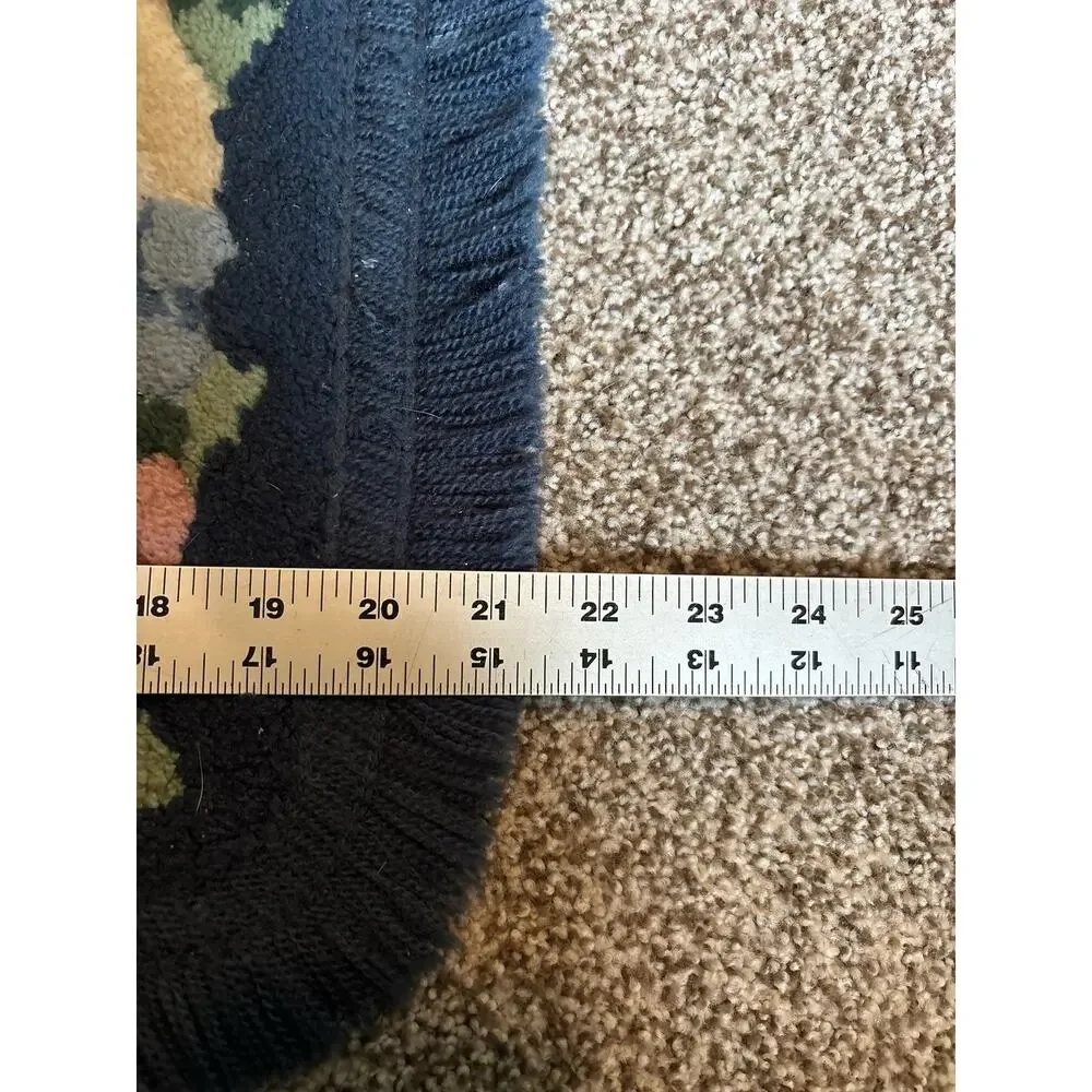 Vintage Navy Floral Contour Plush Rug Fringe Bathroom Toilet M Grannycore